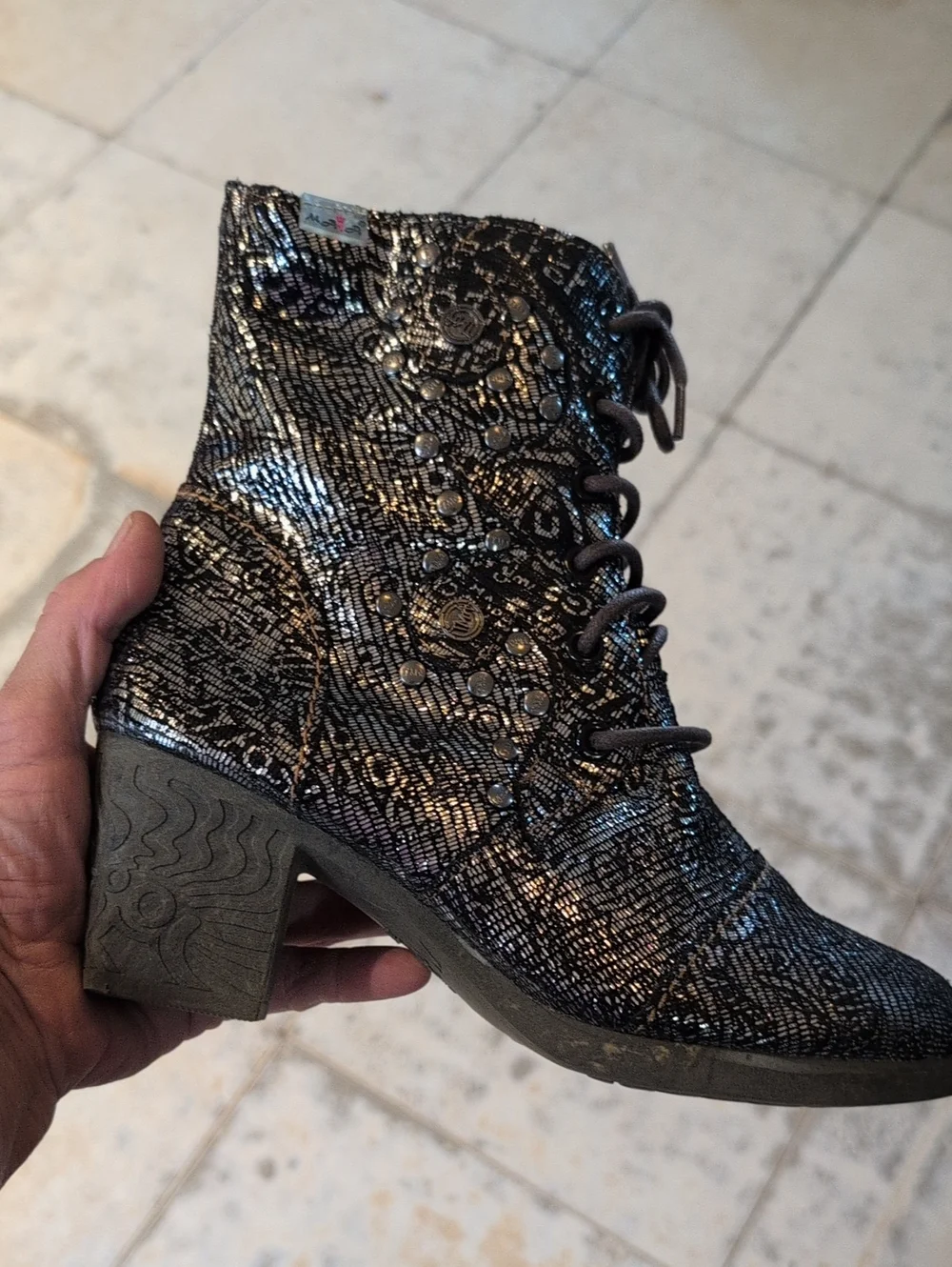 TMA EYES LEATHER Combat Boots Black with Lace Look Sz. 7